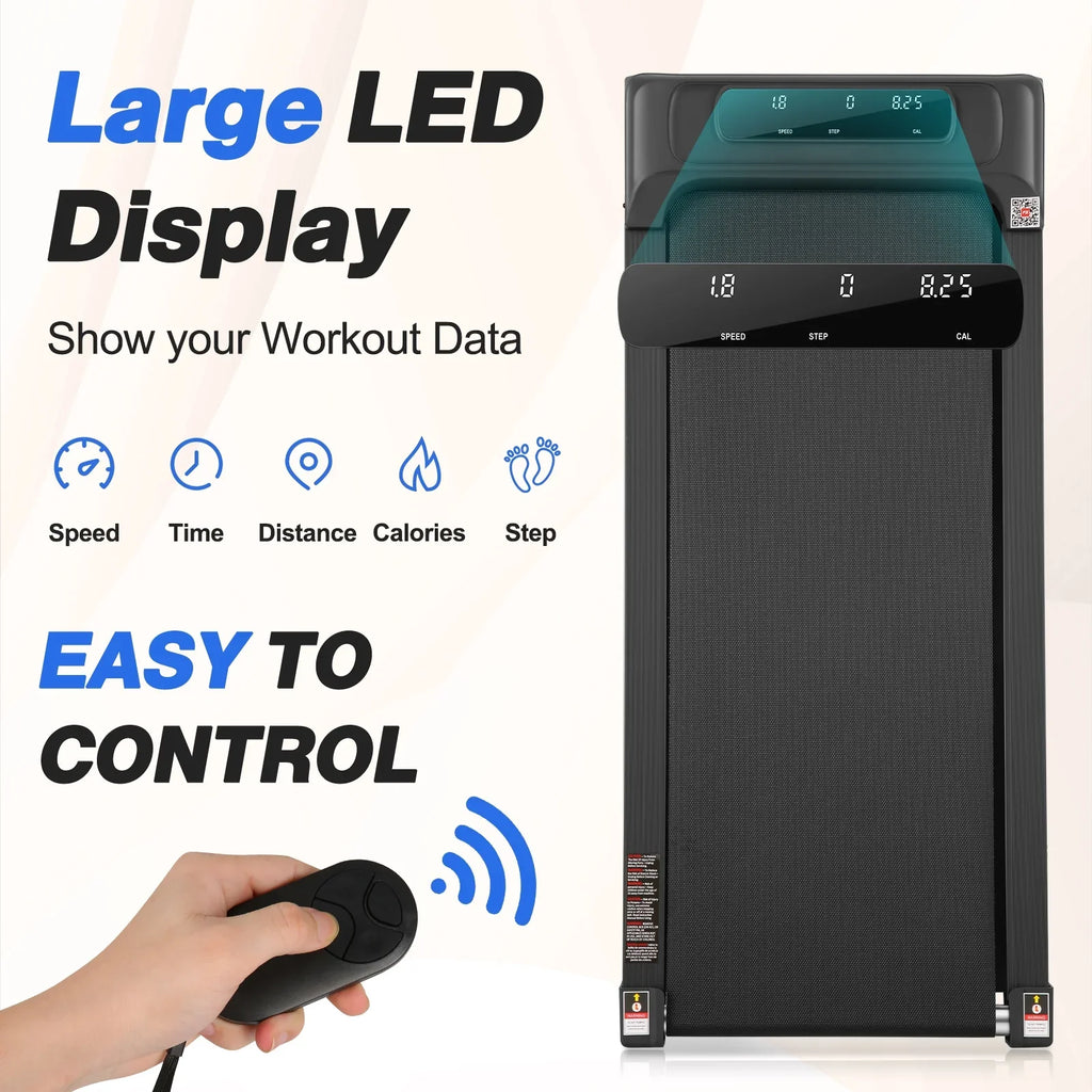 Tikmboex 2.5HP Under Desk Treadmill with LED Display and Remote & APP Dual Control, Portable and Installation-Free Treadmill for Home/Office