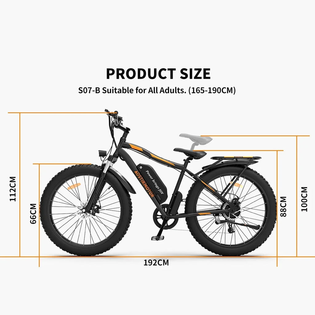 26 In.48V 13Ah 750W Mountain Electric Bikes for Adults Men, 26"x4.0 Fat Tire Electric Bicycle 7 speeds Gear Outdoor Ebikes, Black,S48