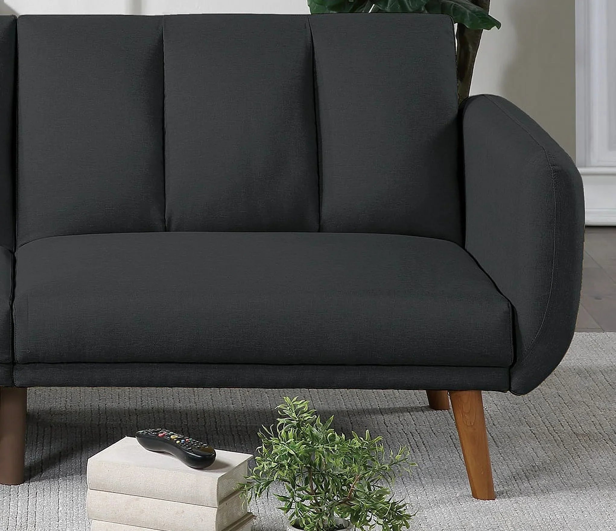 Dcenta Elegant Modern Sofa Black Polyfiber 1pc Sofa Convertible Bed Wooden Legs Living Room Guest Furniture