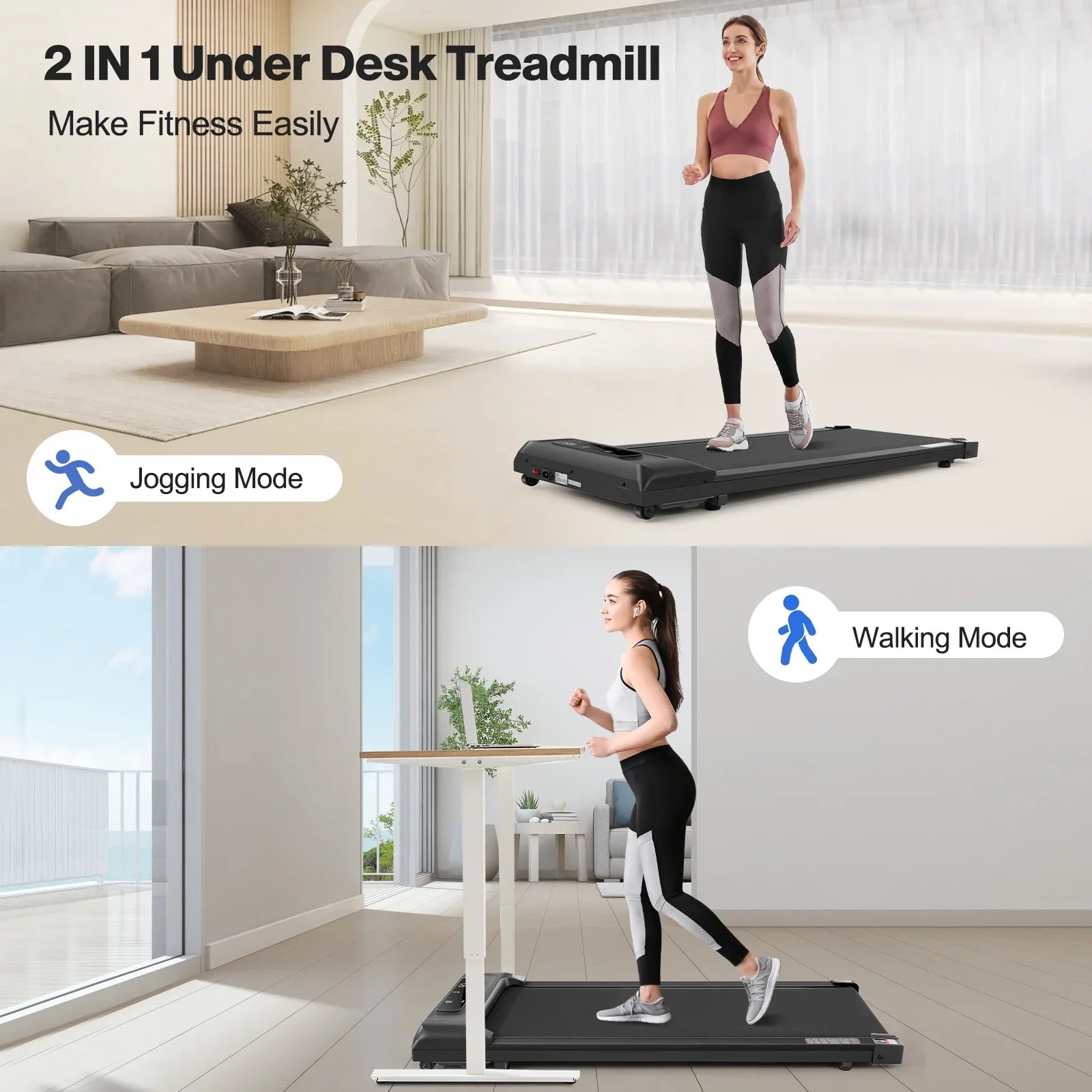 Tikmboex 2.5HP Under Desk Treadmill with LED Display and Remote & APP Dual Control, Portable and Installation-Free Treadmill for Home/Office