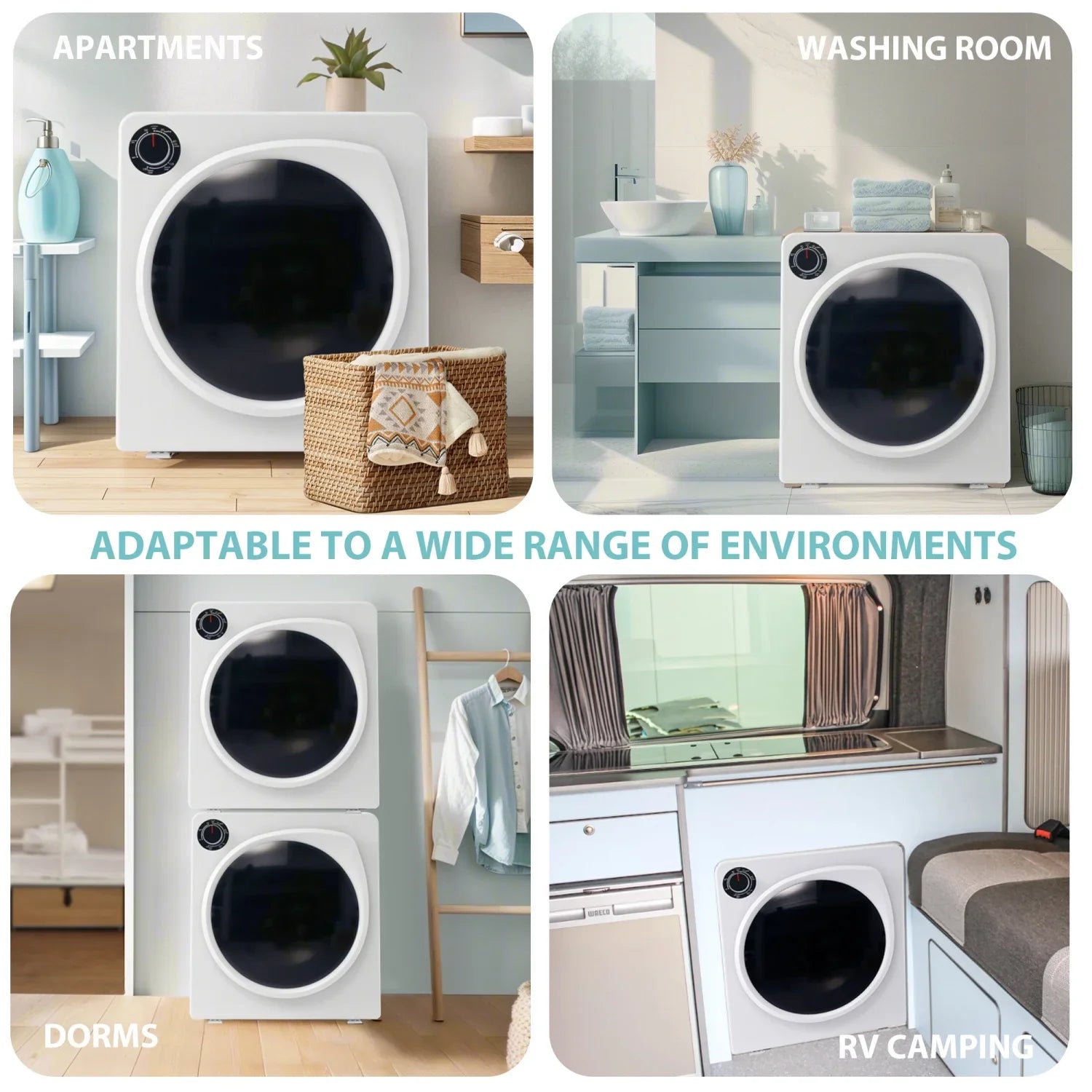 ZNESKPG 1.95 Cu.ft Front Load Clothes Dryer Portable Compact Dryer 830W 5 Drying Modes Stainless Steel Drum with Overheat Protection Dust Removal Deodorization and Lint Removal Func