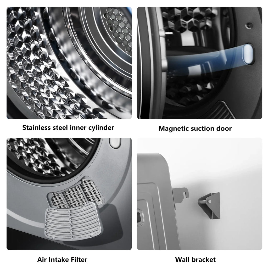 Efficient and Portable Mini Cloth Dryer Machine - FCC Certified for Home/Apartment/Dorms - Lightweight with Compact White Body and Black Square Door - Electric Control Panel with PTC Heat