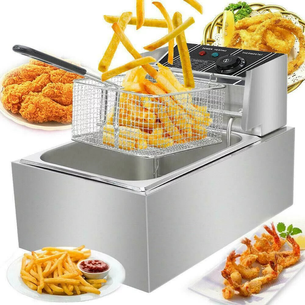 2500W 6 L Electric Deep Fryer Portable Single Tank Basket Commercial Restaurant