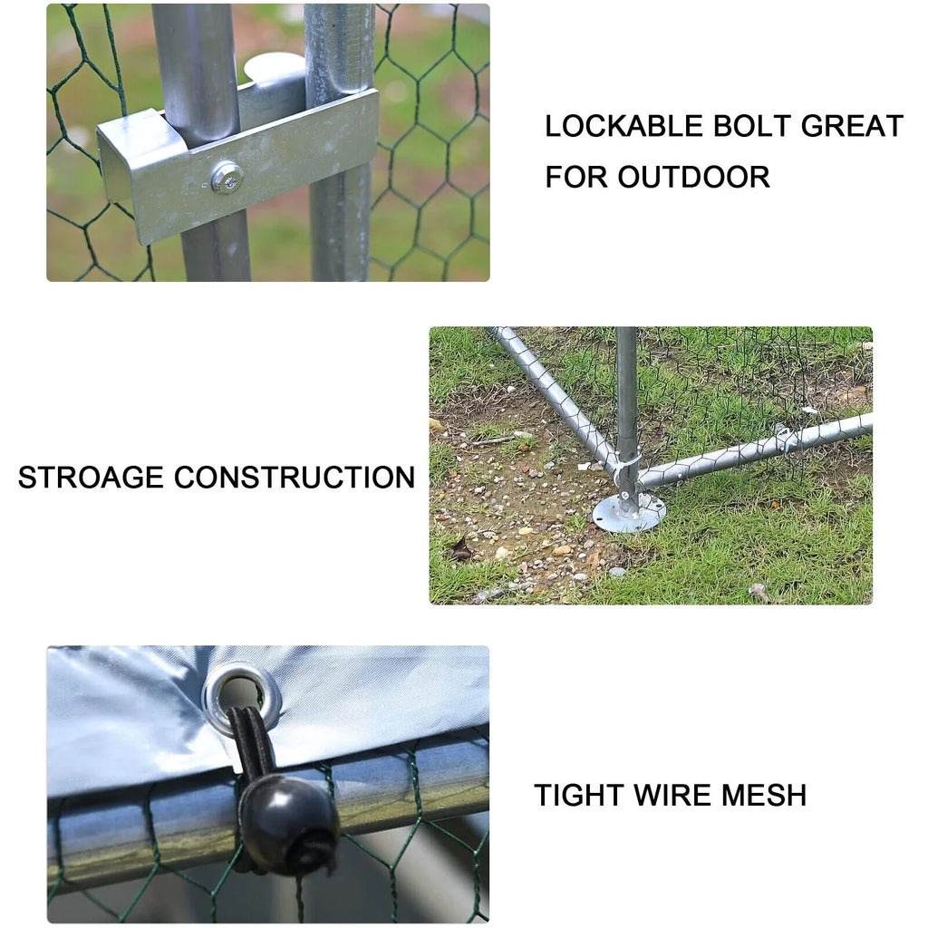 Caulitar 10 X 10FT Large Metal Chicken Coop Walk-in Poultry Cage Chicken Run Pen Rabbit Duck House with Waterproof and Anti-UV Cover for Outdoor Farm Use