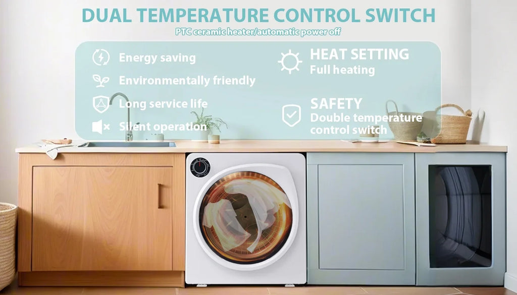 ZNESKPG 1.95 Cu.ft Front Load Clothes Dryer Portable Compact Dryer 830W 5 Drying Modes Stainless Steel Drum with Overheat Protection Dust Removal Deodorization and Lint Removal Func