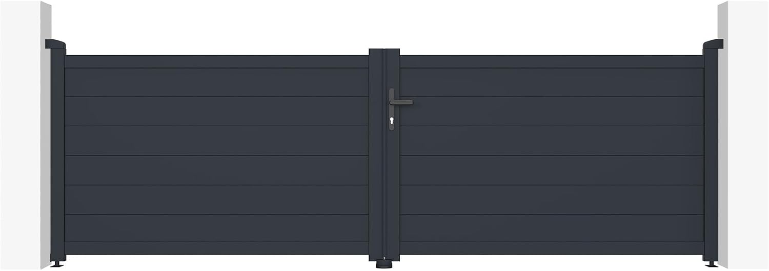 Casanoov Portail Battant EIGER 4 m 392 cm x 161 cm 6,3 m² Aluminium Gris Anthracite RAL 7016 Plein Sécurisé Intimité Jardin Extérieur Motorisable Résistant Corrosion Gonds Renforcés Inclus