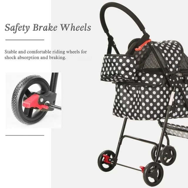 Foldable Pet Travel Stroller for Cats&Dogs, Waterproof Dog Stroller with 4 Wheels for Camping Walking, Black