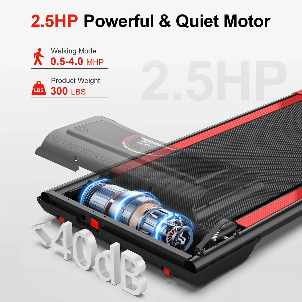 FLIMDER Walking Pad,Max 2.5 HP Portable Under Desk Treadmill,265LBS Capacity Installation-Free Treadmills for Home & Office Small,Remote Control LED Display