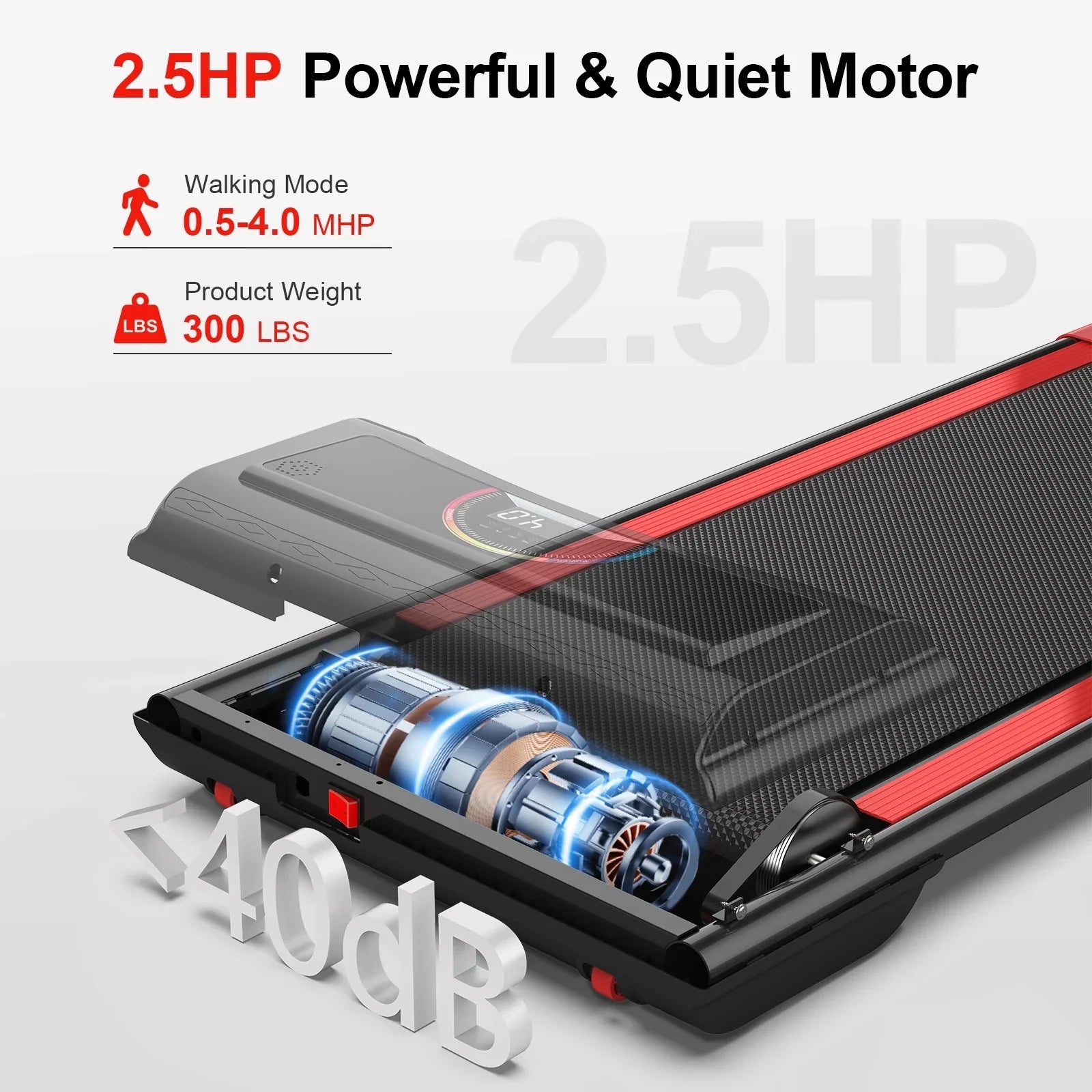 FLIMDER Walking Pad,Max 2.5 HP Portable Under Desk Treadmill,265LBS Capacity Installation-Free Treadmills for Home & Office Small,Remote Control LED Display