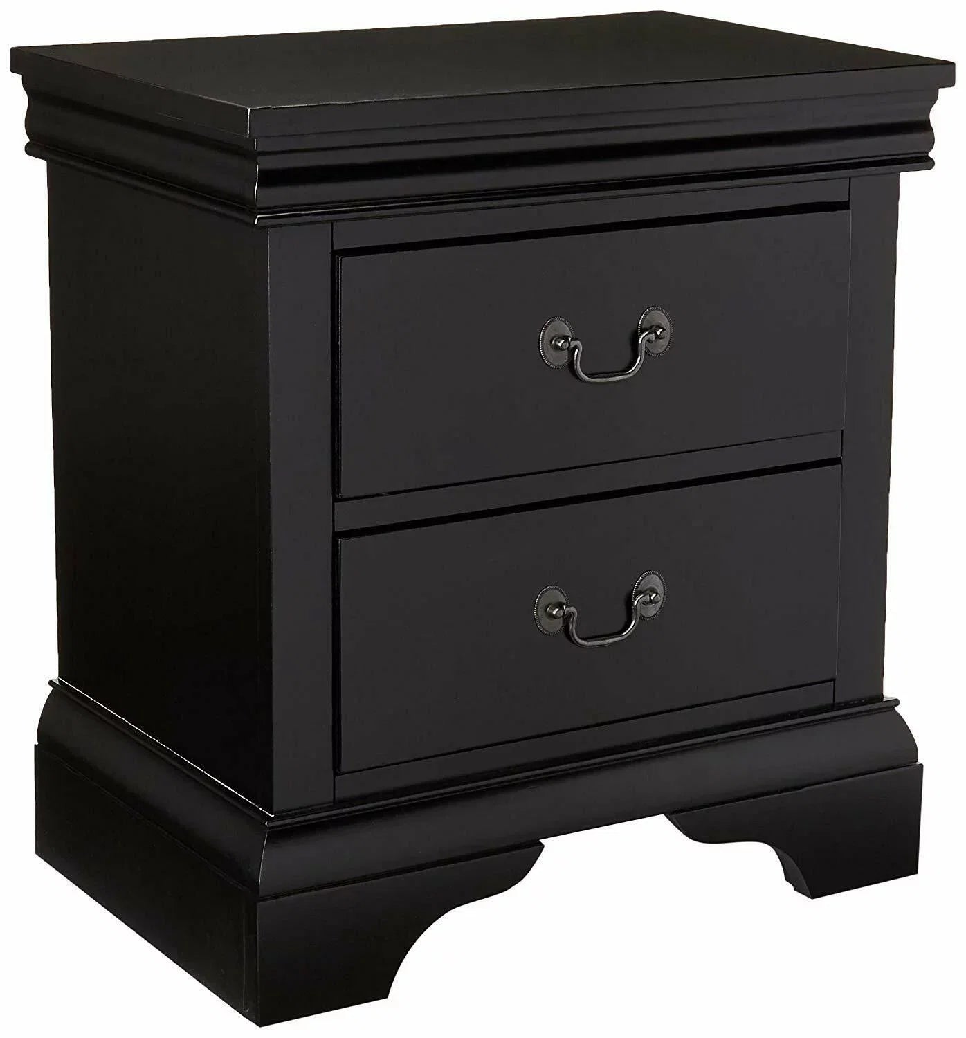 Gorgeous Black 3pc Beautiful Louis Philippe Style California King Size Sleigh Bed 2x Nightstand Set Wooden Bedroom Furniture