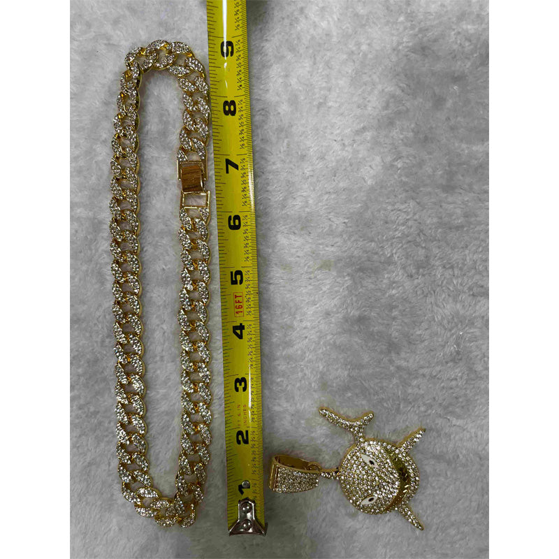 13mm Width Football Pendant Necklace,rhinestone Gold-plated Shark Pendant Necklace, 3D Diamond Gold Zinc Alloy Stainless Steel Religious Zircon