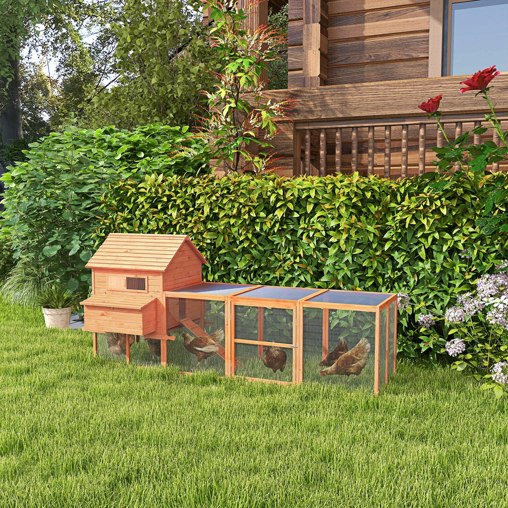 PawHut 145" Chicken Coop Large Chicken House Rabbit Hutch Wooden Poultry Cage Pen Garden & Backyard with Run & Inner Hen House Space