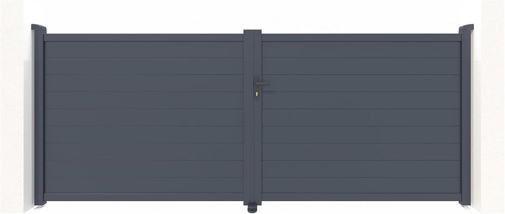 Casanoov Portail Battant EIGER 4 m 392 cm x 161 cm 6,3 m² Aluminium Gris Anthracite RAL 7016 Plein Sécurisé Intimité Jardin Extérieur Motorisable Résistant Corrosion Gonds Renforcés Inclus
