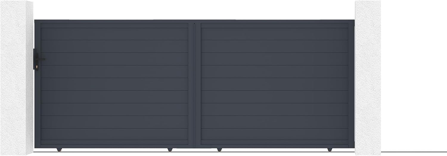 Casanoov Portail Battant EIGER 4 m 392 cm x 161 cm 6,3 m² Aluminium Gris Anthracite RAL 7016 Plein Sécurisé Intimité Jardin Extérieur Motorisable Résistant Corrosion Gonds Renforcés Inclus