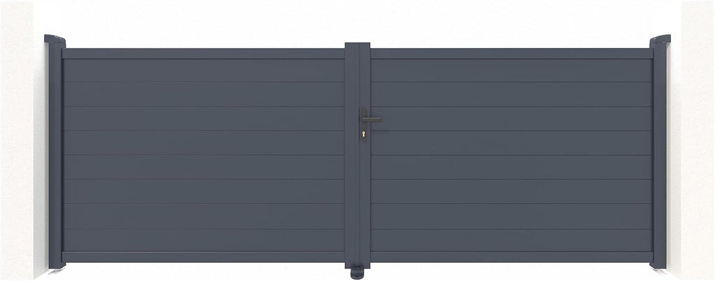 Casanoov Portail Battant EIGER 4 m 392 cm x 161 cm 6,3 m² Aluminium Gris Anthracite RAL 7016 Plein Sécurisé Intimité Jardin Extérieur Motorisable Résistant Corrosion Gonds Renforcés Inclus