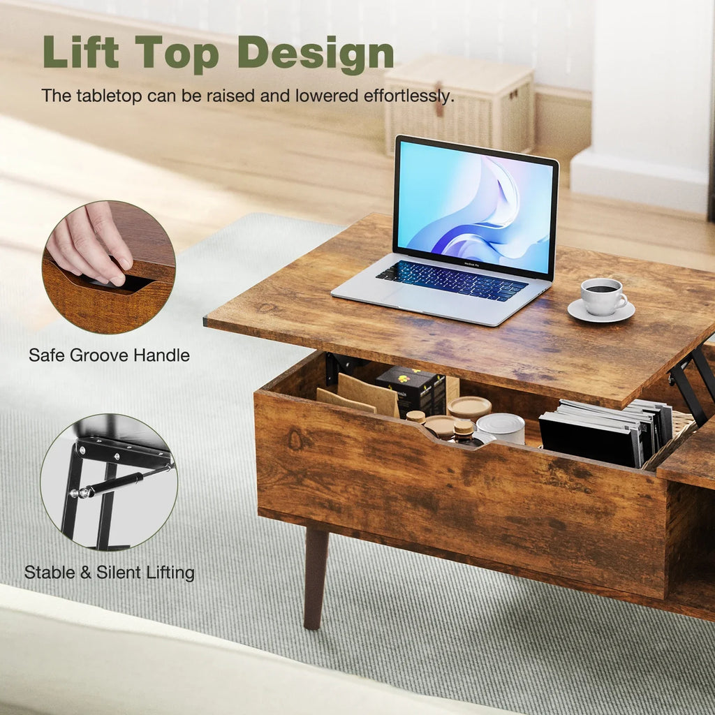 DeeHome Sweetcrispy Lift Top Coffee Storage Wood Tables with Hidden Compartment Small Dining Desk for Home Living Room Office