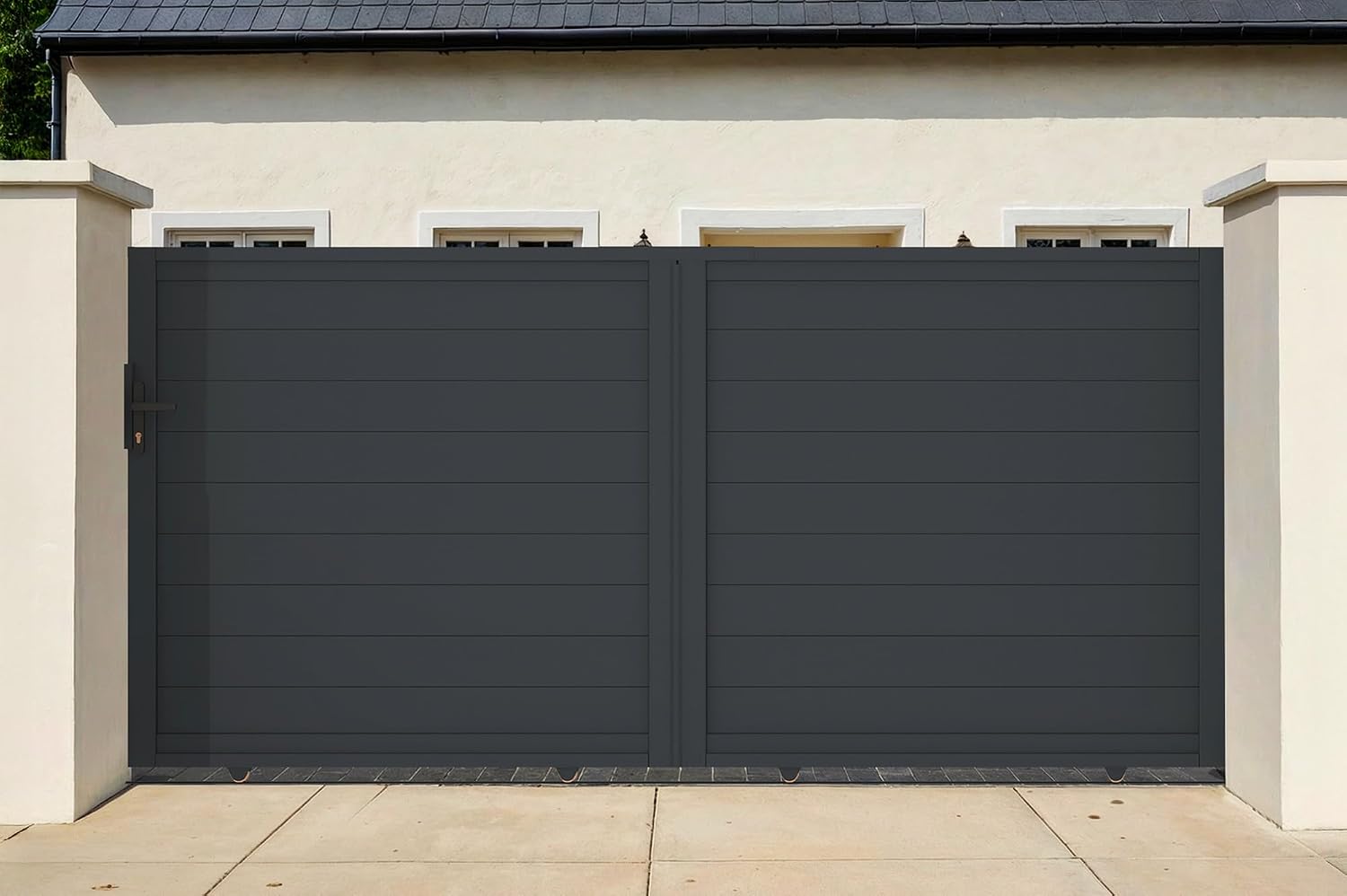 Casanoov Portail Battant EIGER 4 m 392 cm x 161 cm 6,3 m² Aluminium Gris Anthracite RAL 7016 Plein Sécurisé Intimité Jardin Extérieur Motorisable Résistant Corrosion Gonds Renforcés Inclus