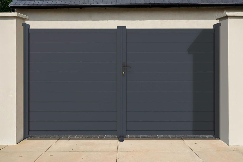 Casanoov Portail Battant EIGER 4 m 392 cm x 161 cm 6,3 m² Aluminium Gris Anthracite RAL 7016 Plein Sécurisé Intimité Jardin Extérieur Motorisable Résistant Corrosion Gonds Renforcés Inclus