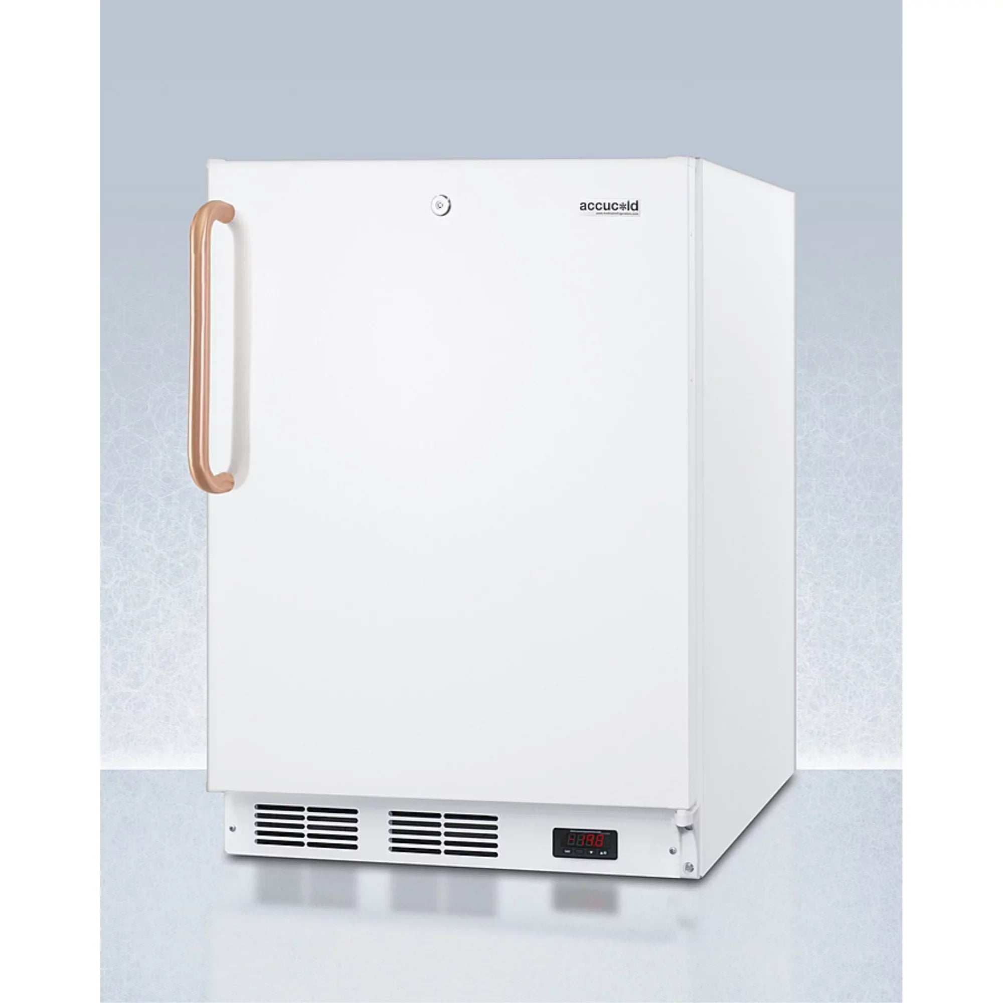 ADA compliant 24" wide all-freezer for built-in use, manual defrost with a copper handle