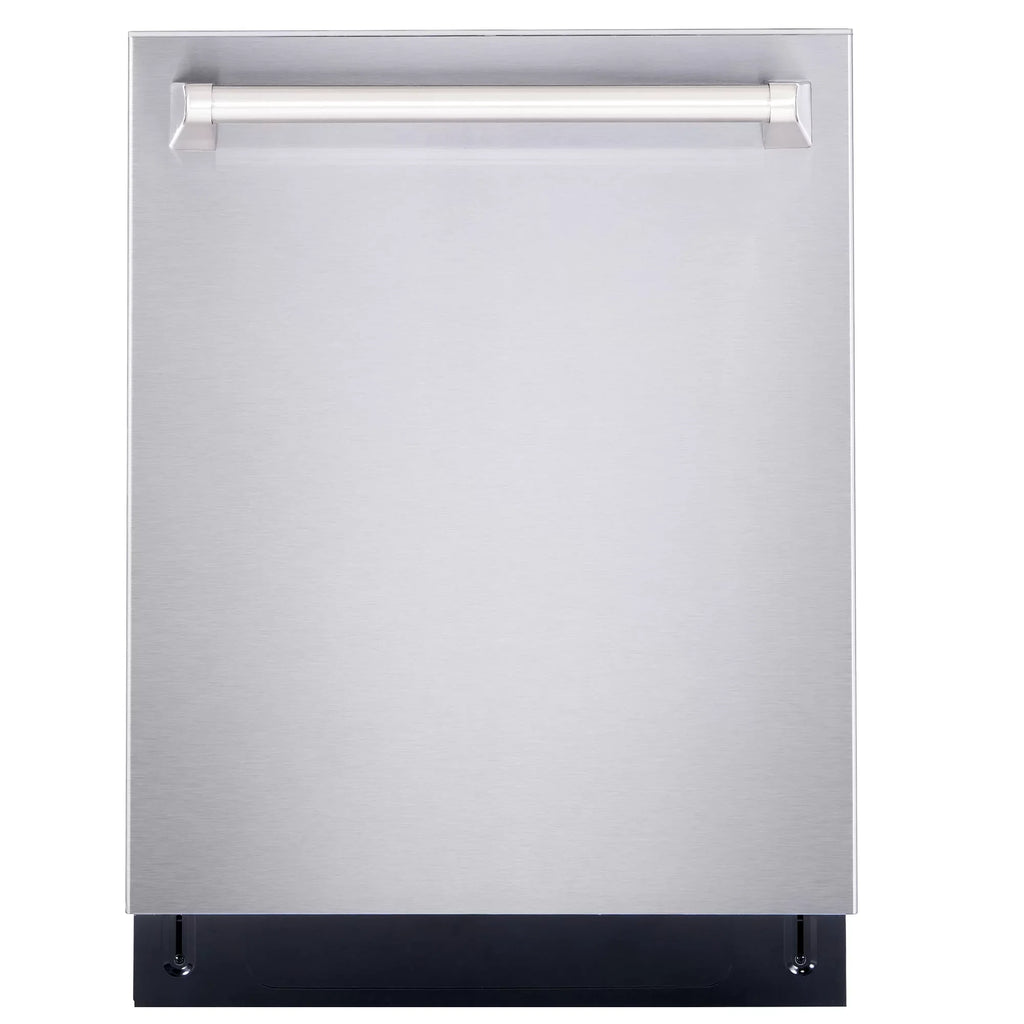 Cosmo 4 Piece Kitchen Appliance Package with 36" Freestanding Gas Range 36" Under Cabinet Range Hood 24" Built-in Integrated Dishwasher & French Door Refrigerator Kitchen Appliance Bundles