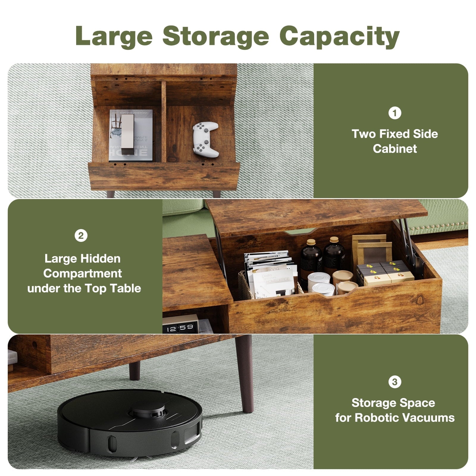 DeeHome Sweetcrispy Lift Top Coffee Storage Wood Tables with Hidden Compartment Small Dining Desk for Home Living Room Office
