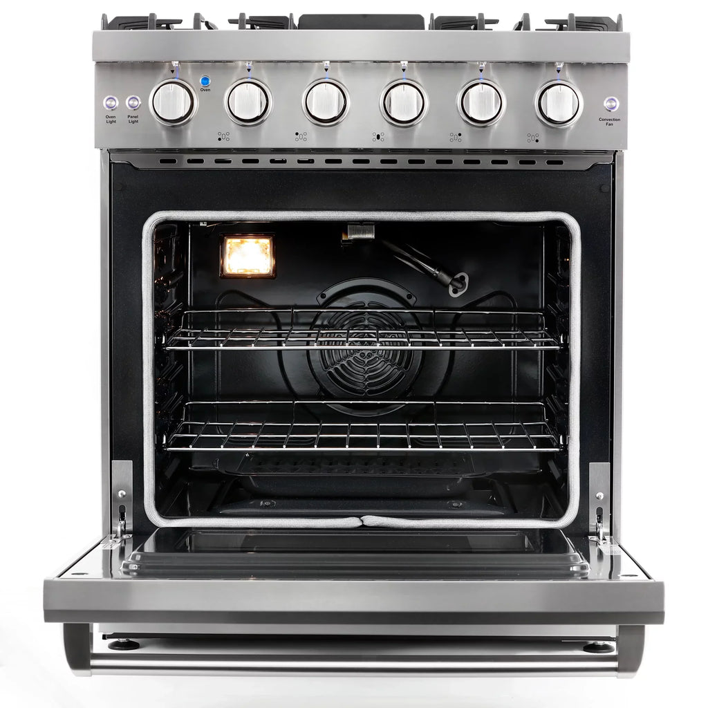Cosmo 4 Piece Kitchen Appliance Package with 30" Freestanding Gas Range 30" Under Cabinet Range Hood 24" Built-in Integrated Dishwasher & French Door Refrigerator Kitchen Appliance Bundles