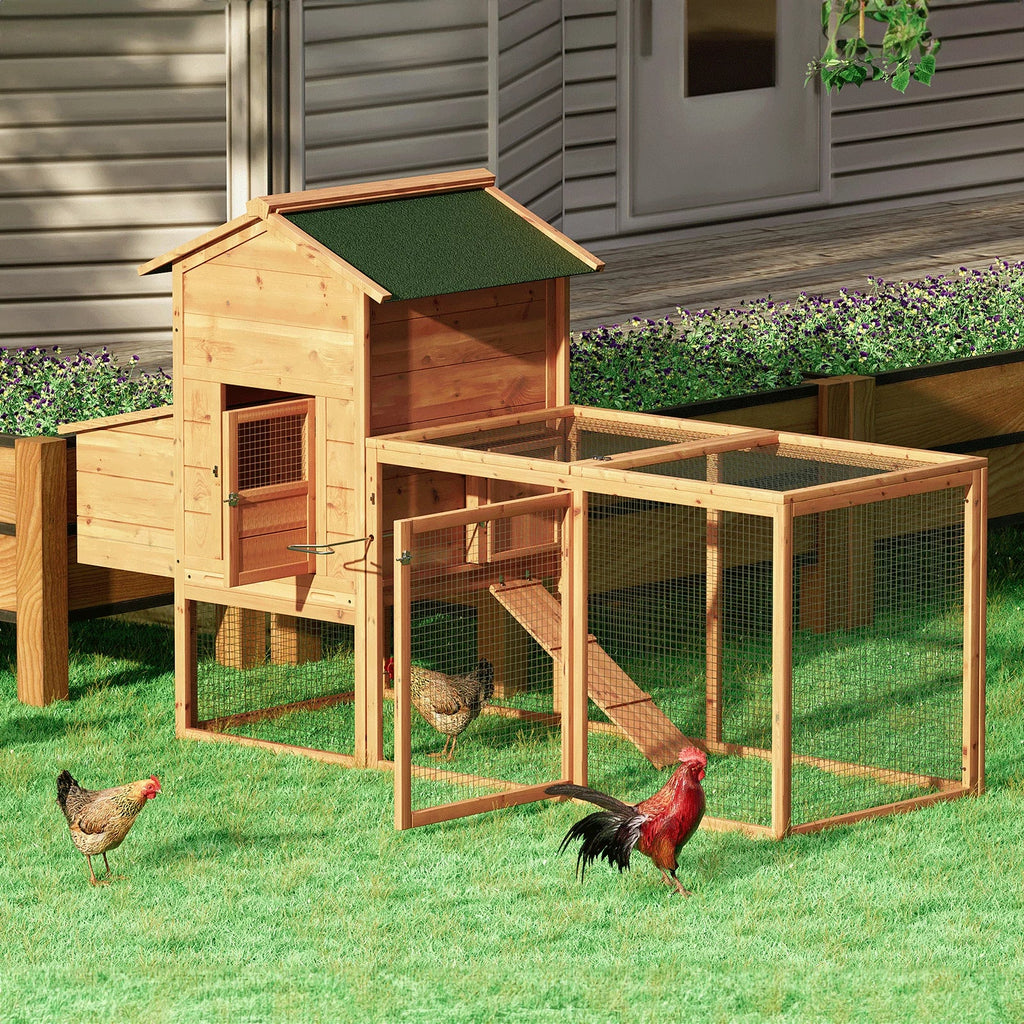 Magshion Outdoor Chicken Coop with Nesting Box, 80 inch Wooden Rabbit Hutch Poultry House with Run Cage, Slide-Out Tray and Waterproof Roof for Garden Backyard, Natural