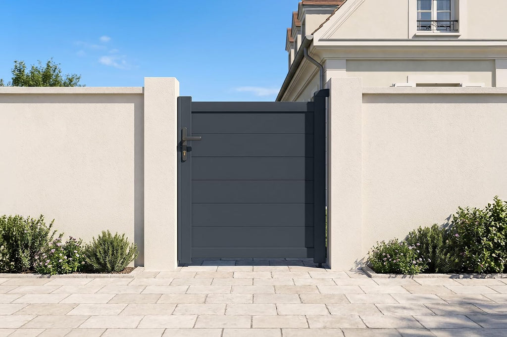Casanoov Portail Battant EIGER 4 m 392 cm x 161 cm 6,3 m² Aluminium Gris Anthracite RAL 7016 Plein Sécurisé Intimité Jardin Extérieur Motorisable Résistant Corrosion Gonds Renforcés Inclus