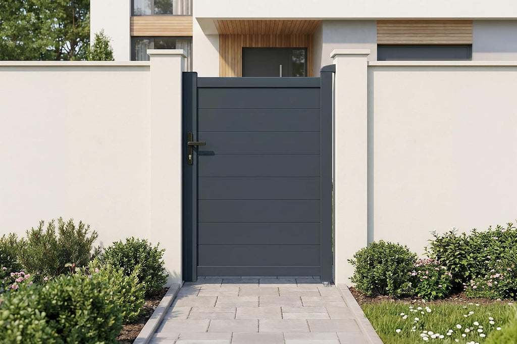 Casanoov Portail Battant EIGER 4 m 392 cm x 161 cm 6,3 m² Aluminium Gris Anthracite RAL 7016 Plein Sécurisé Intimité Jardin Extérieur Motorisable Résistant Corrosion Gonds Renforcés Inclus