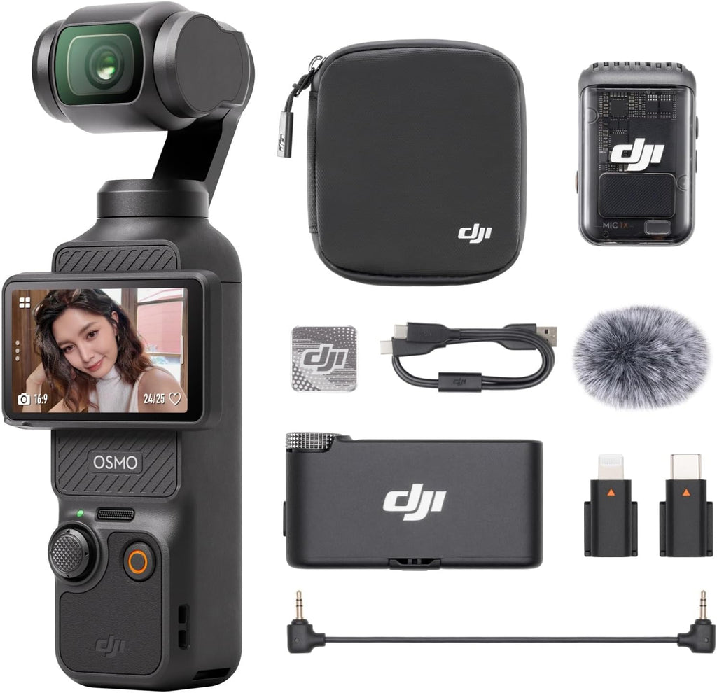 DJI Osmo Pocket 3 Audio Bundle with Mic 2 (1 TX + 1 RX), Pocket Vlog Camera with Gondola, 1 Inch CMOS Sensor and 4K/240 IPS, 3 Axis Stabilization, 2× Zoom without Loss of Quality