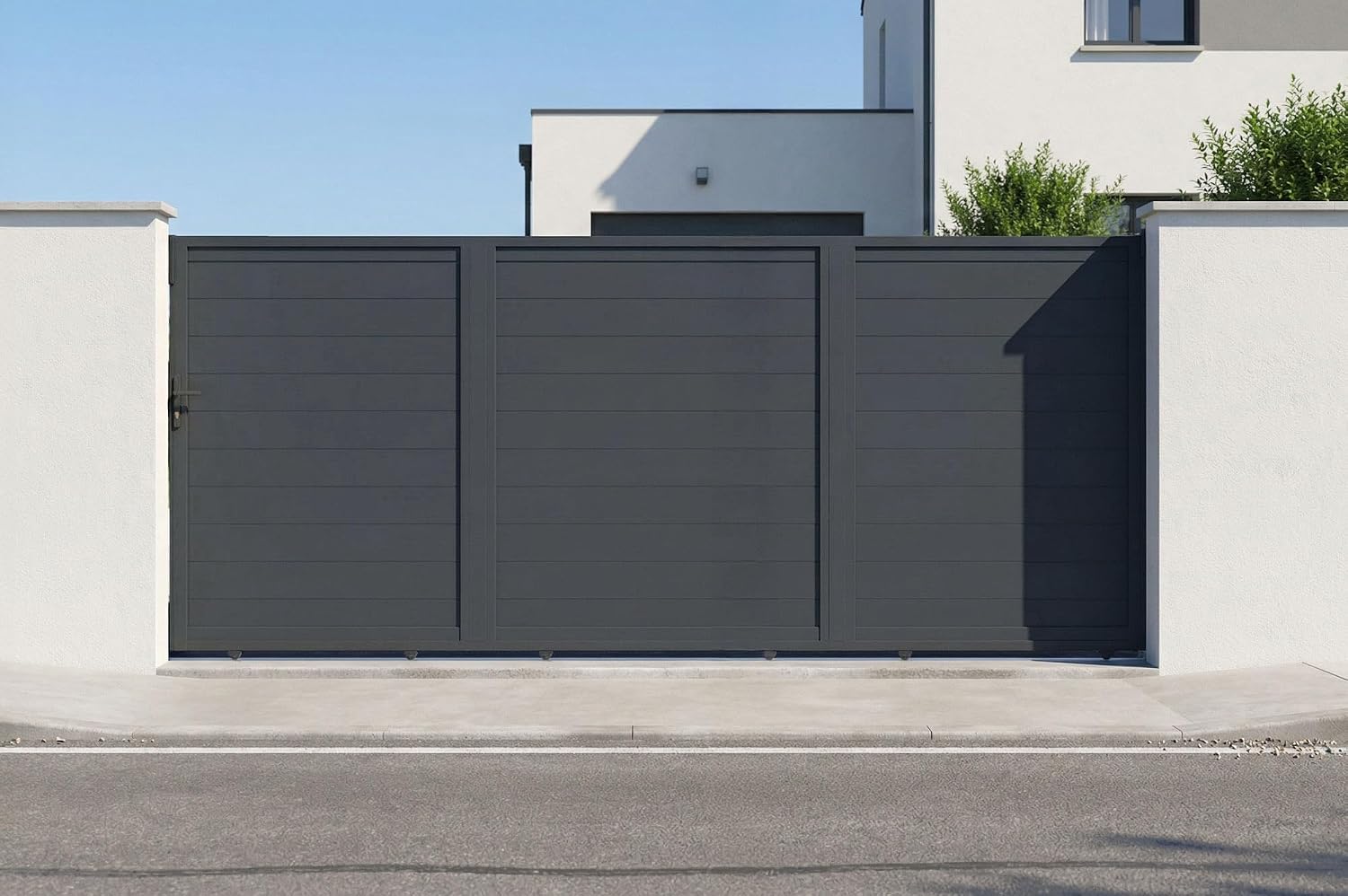 Casanoov Portail Battant EIGER 4 m 392 cm x 161 cm 6,3 m² Aluminium Gris Anthracite RAL 7016 Plein Sécurisé Intimité Jardin Extérieur Motorisable Résistant Corrosion Gonds Renforcés Inclus