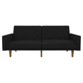 Black Mid-Century Modern Linen Upholstered Sofa Bed with Classic Wood Legs
