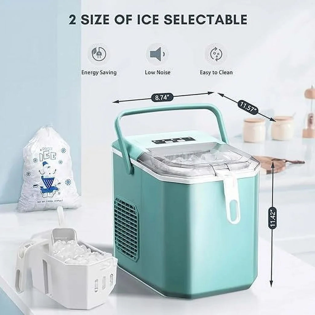 Countertop Ice Maker,Portable Ice Machine with Carry Handle,Self-Cleaning,Basket and Scoop,9 Cubes in 6 Mins,26.5lbs/24Hrs,2 Sizes of Bullet Ice,for Home,Kitchen,Party,Black