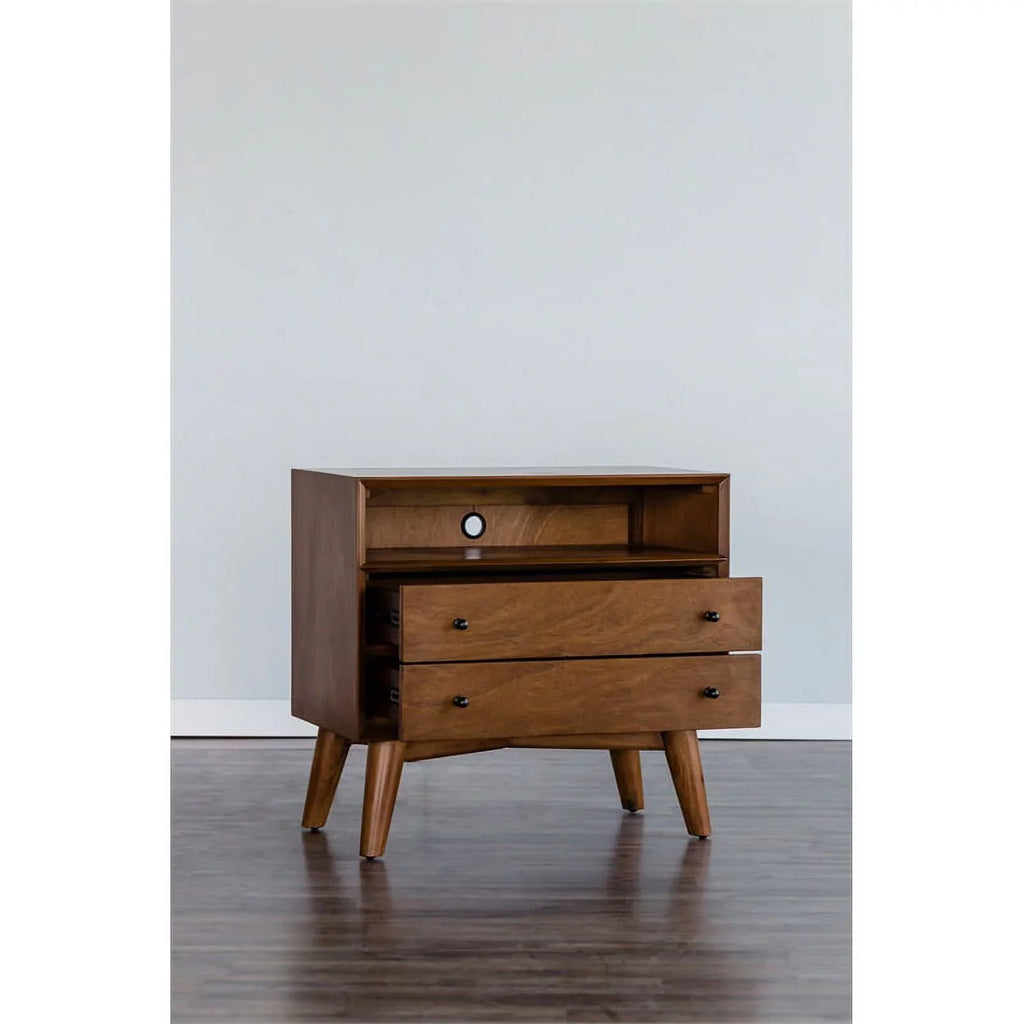 Home Square 4 Piece Set with Small TV Console Full Wood Bed & Large Nightstand