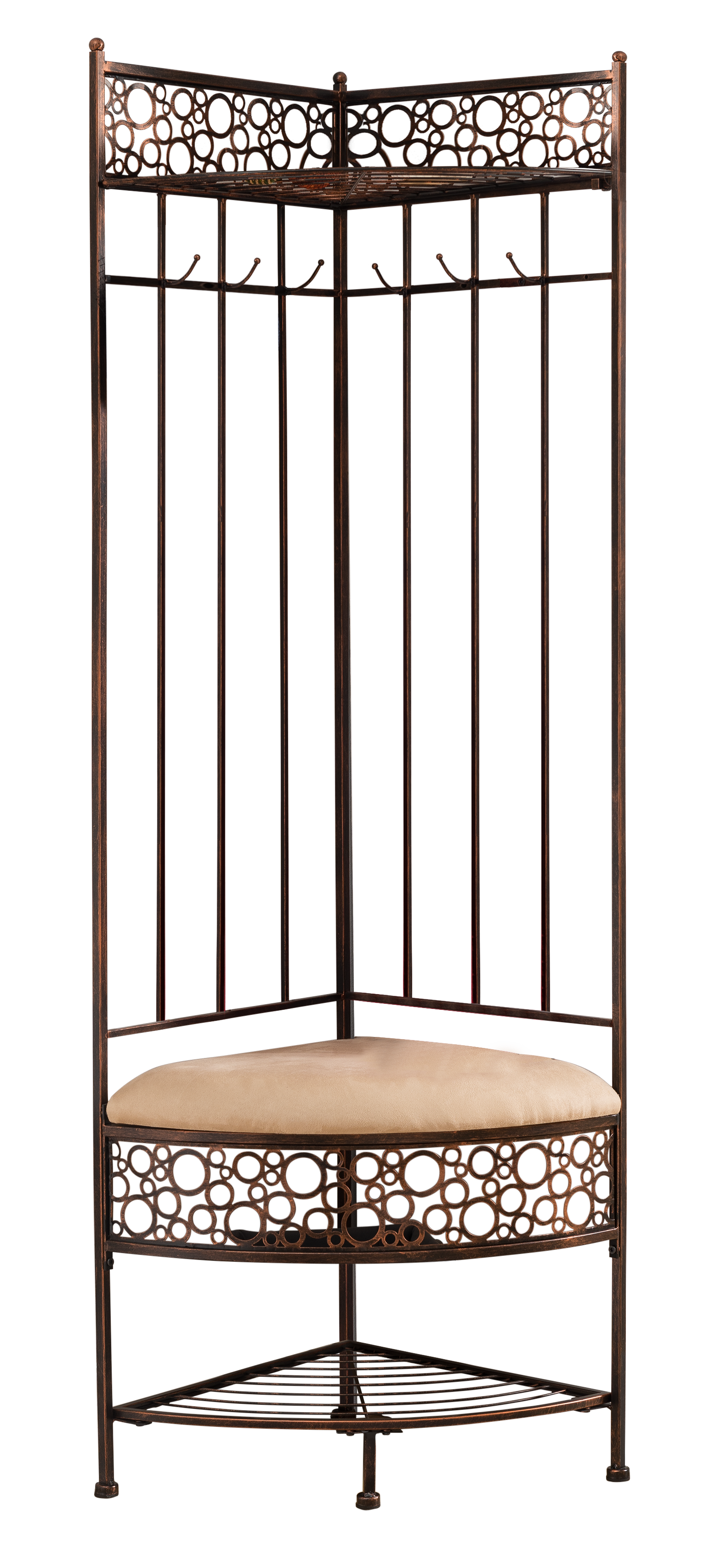 Crespin Corner Hallway Storage Bench Hall Tree, Brushed Copper Metal