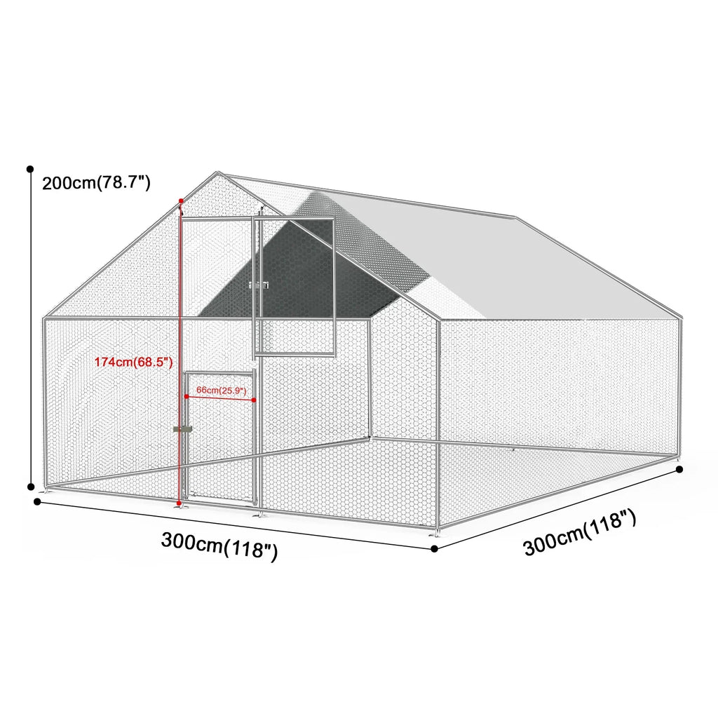 Caulitar 10 X 10FT Large Metal Chicken Coop Walk-in Poultry Cage Chicken Run Pen Rabbit Duck House with Waterproof and Anti-UV Cover for Outdoor Farm Use