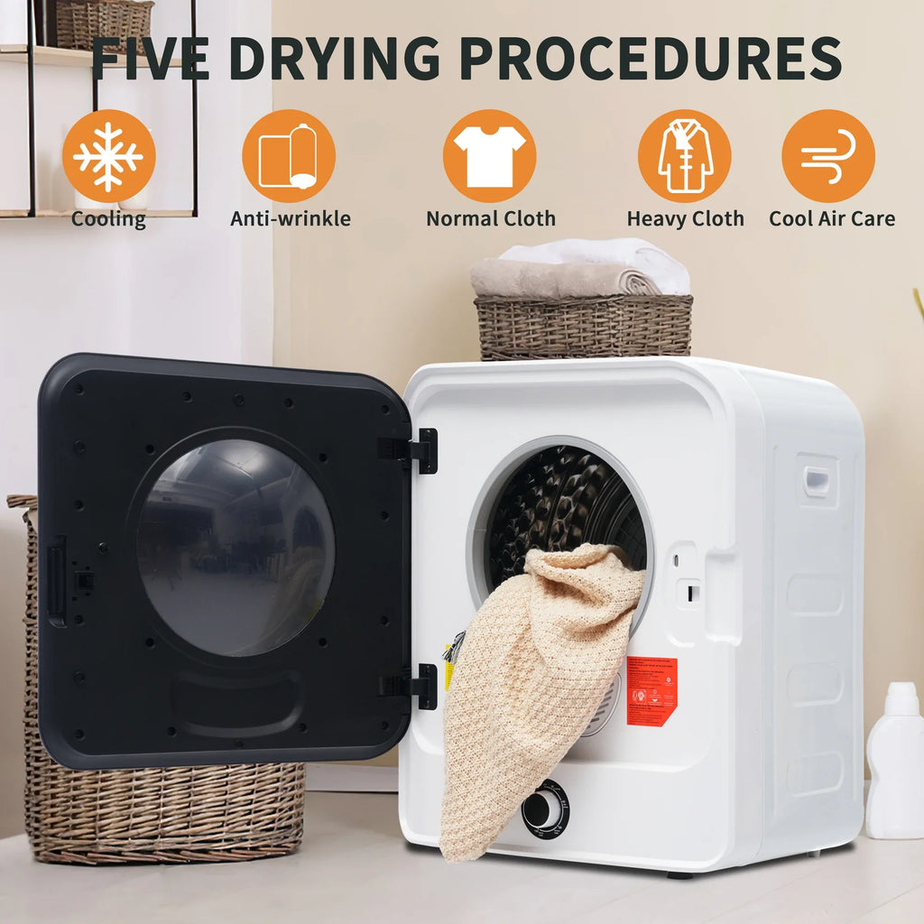 1.95 Cu.ft Front Load Clothes Dryer, Portable Compact Dryer 830W, 5 Drying Modes, Stainless Steel Drum, with Overheat Protection, Dust Removal, Deodorization and Lint Removal Functions, Black Door