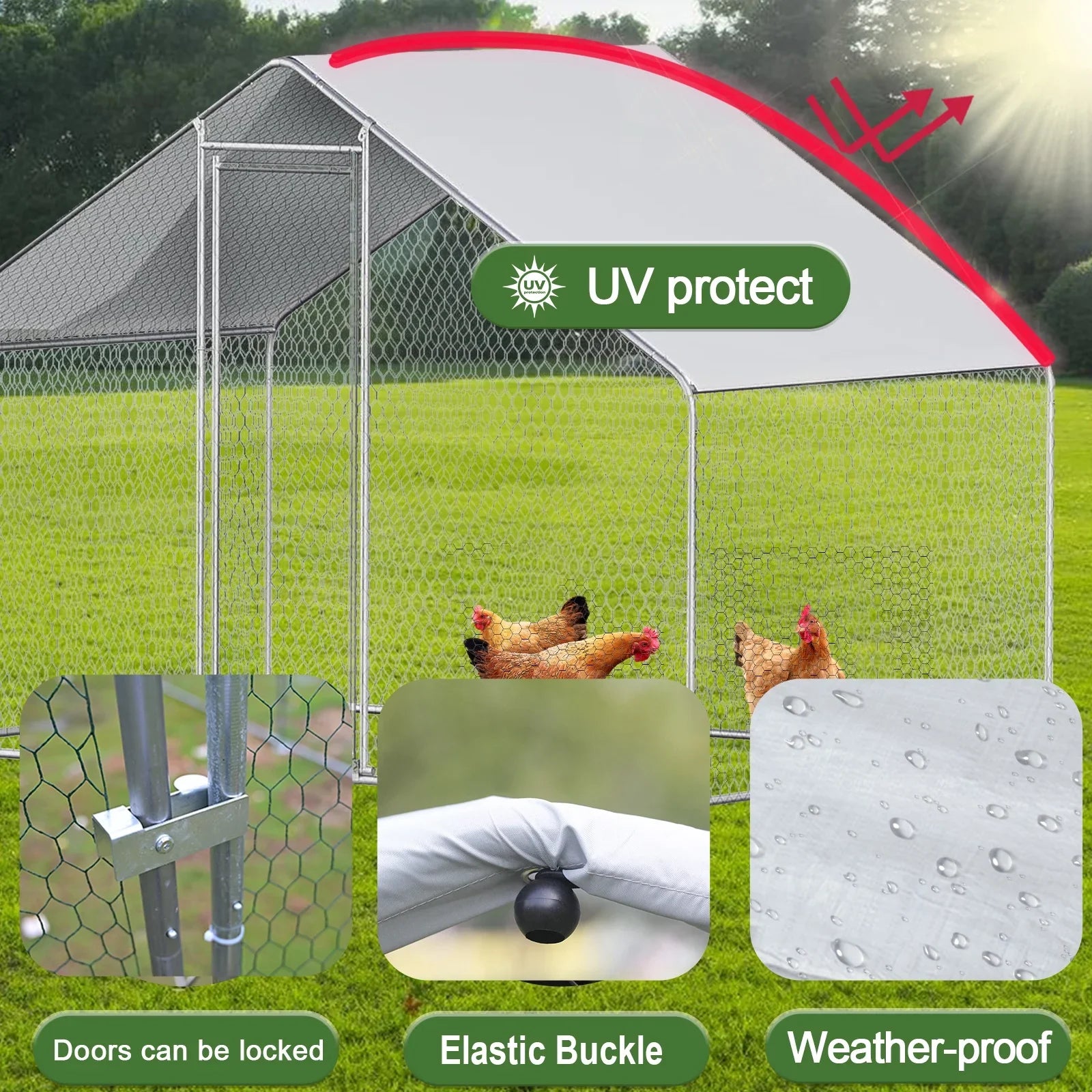 Caulitar 10ft x 10ft Large Metal Chicken House/Pen for 6/10 Chickens Poultry Cage with Waterproof Cover for Rabbits Duck Walk-in Chicken Run for Yard Outdoor