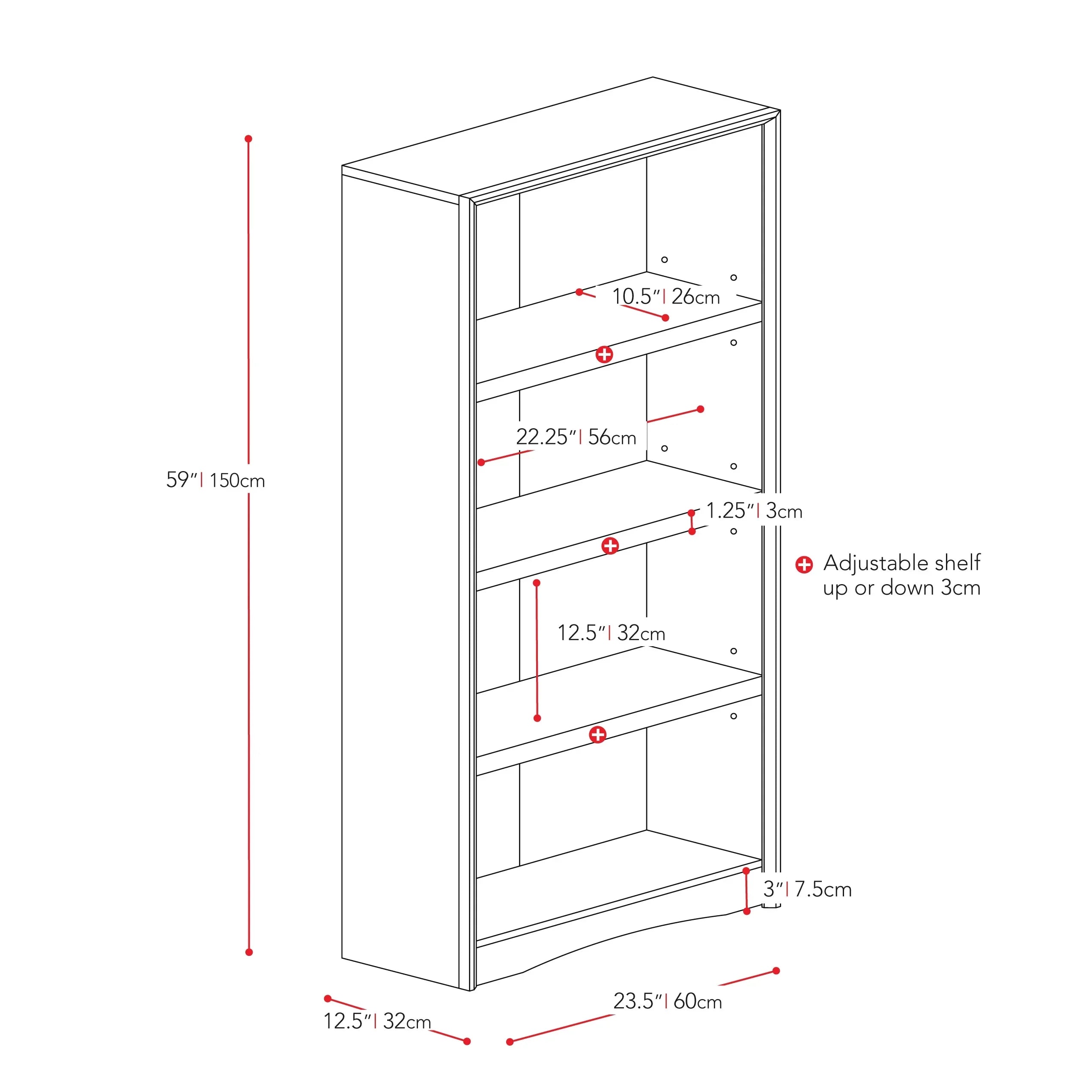 CorLiving Quadra Brown Engineered Wood Tall Adjustable 4 Shelf Vertical Bookcase