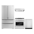 Cosmo 4 Piece Kitchen Appliance Package with 36" Freestanding Gas Range 36" Under Cabinet Range Hood 24" Built-in Integrated Dishwasher & French Door Refrigerator Kitchen Appliance Bundles