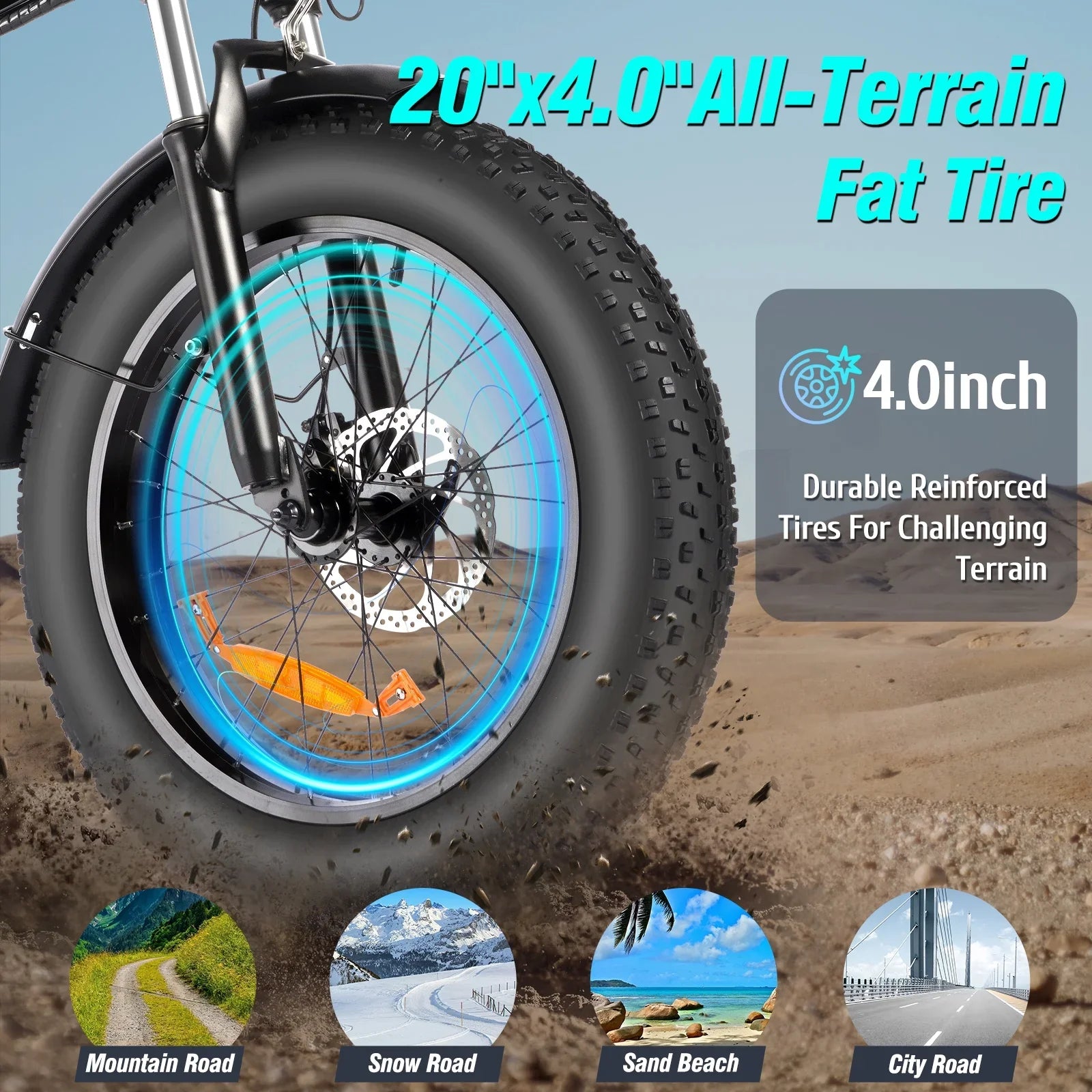 Eletric Bike for Adults, 750W Motor 48V 15Ah Removable Battery 20'' Fat Tire Folding E-Bike Shimano 7-Speed MTB Cycling UL2849