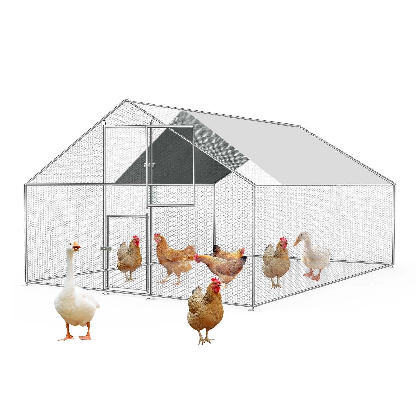 Caulitar 10 X 10FT Large Metal Chicken Coop Walk-in Poultry Cage Chicken Run Pen Rabbit Duck House with Waterproof and Anti-UV Cover for Outdoor Farm Use