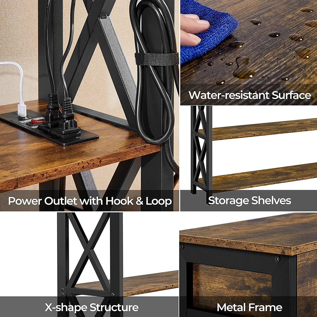 Console Table with Drawer, Entryway Table with 3 Tier Storage Shelves, Narrow Long Sofa Table for Entryway, Living Room, Hallway, Couch, Kitchen, Metal Frame, Rustic ftp