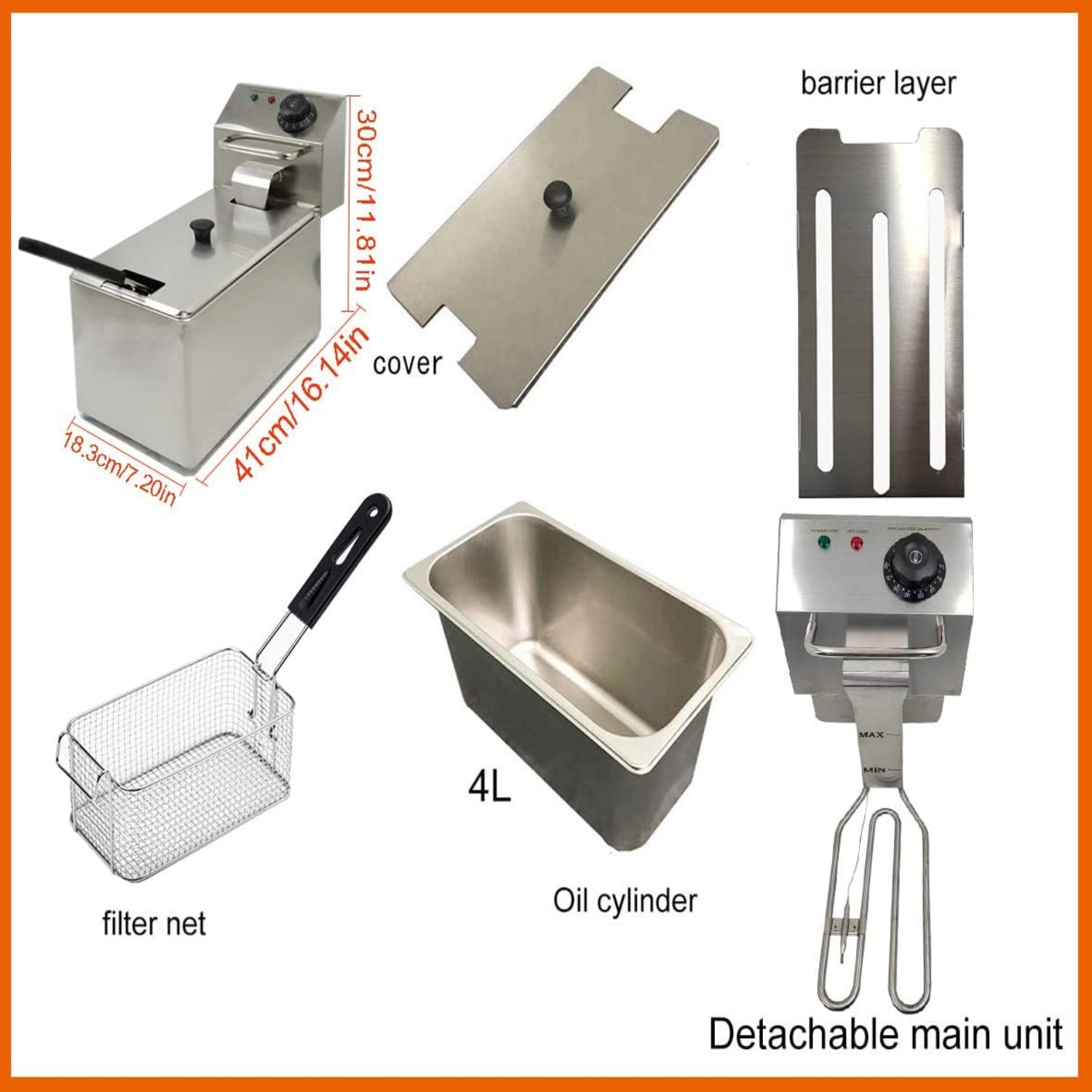 Benchtop Electric Deep Fryer 60°C-200°C Adjustable Temperature Control with Removable Oil Filter Basket Easy Clean 1500W Commercial Household Fryer Cookware (Fryer)