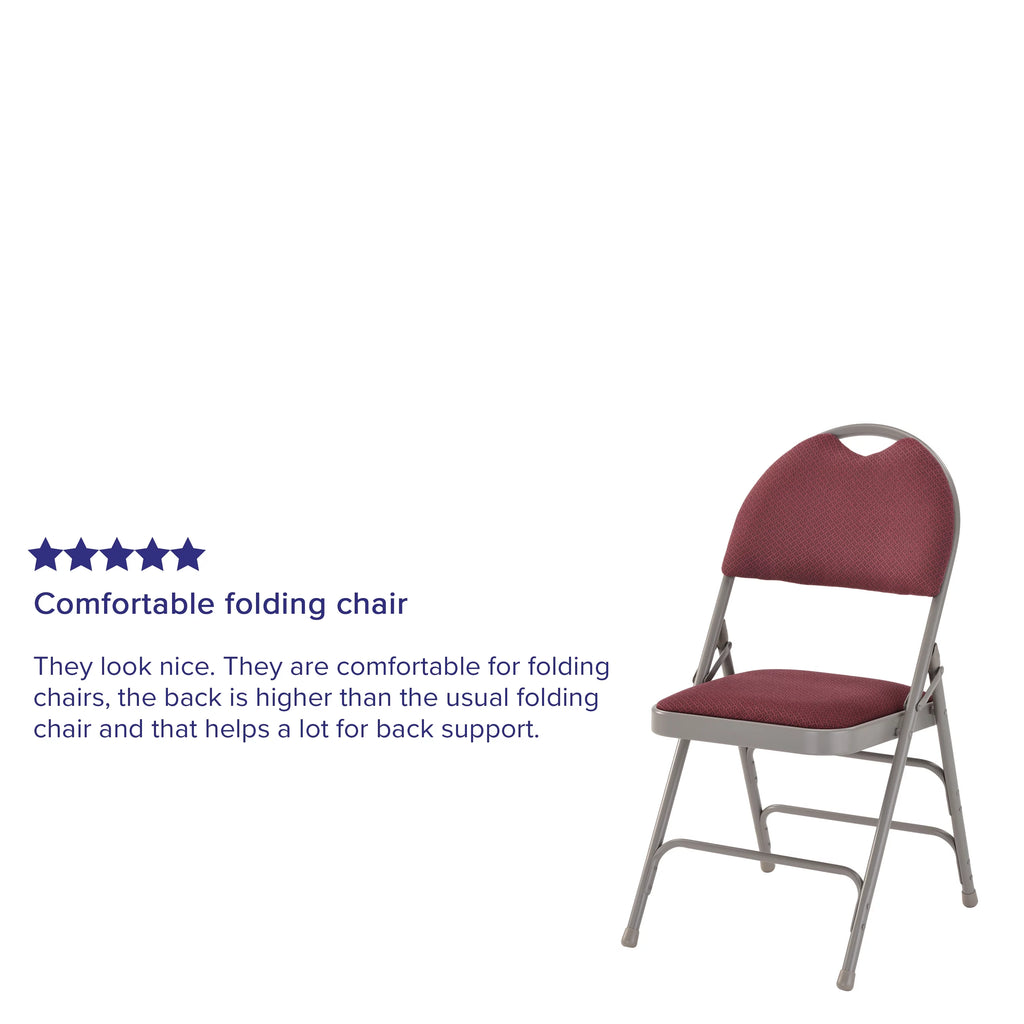 Flash Furniture HERCULES Series Ultra-Premium Triple Braced Burgundy Fabric Metal Folding Chair with Easy-Carry Handle