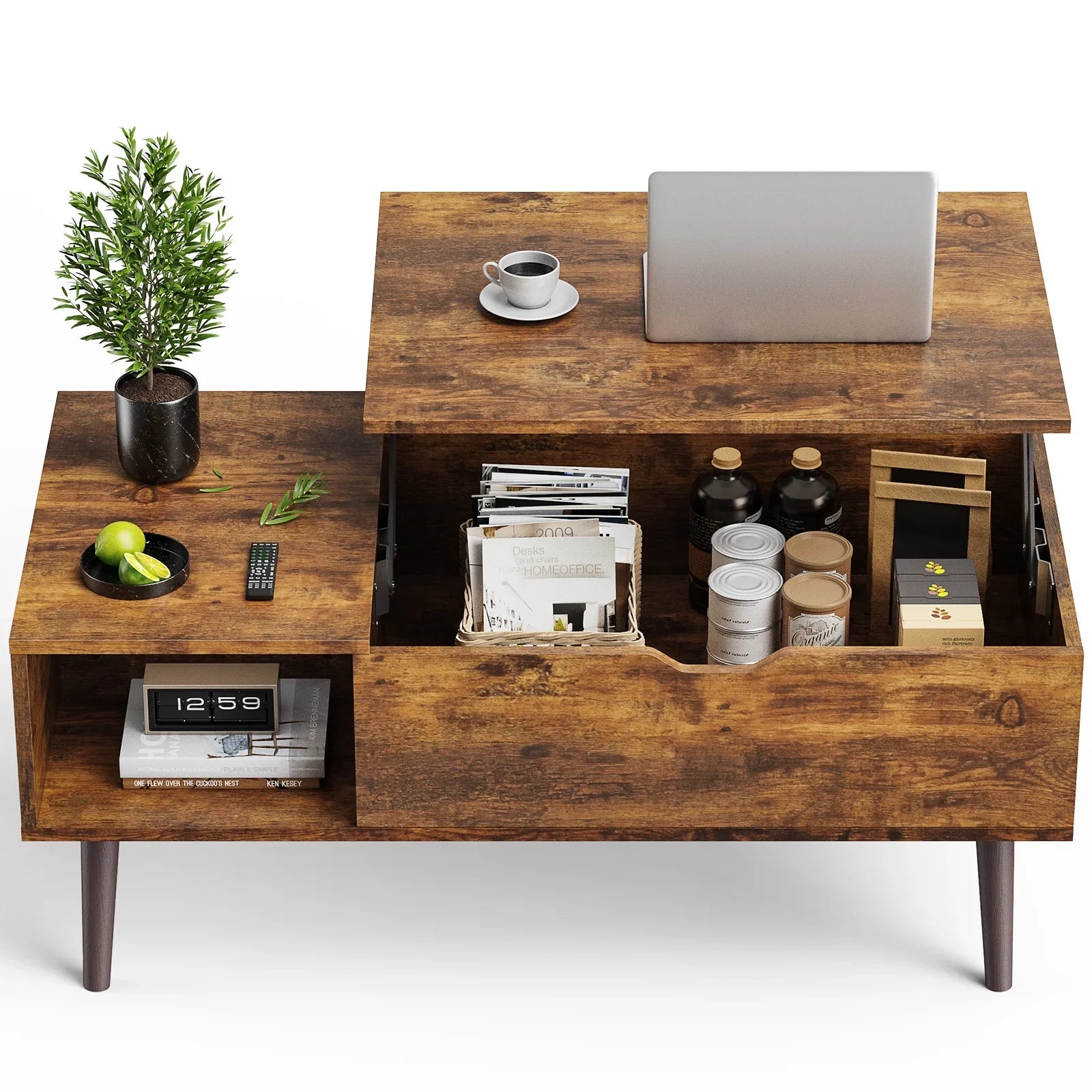 DeeHome Sweetcrispy Lift Top Coffee Storage Wood Tables with Hidden Compartment Small Dining Desk for Home Living Room Office