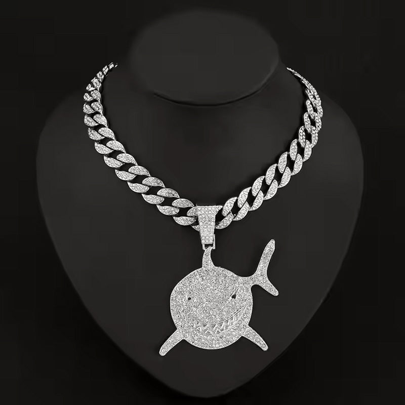13mm Width Football Pendant Necklace,rhinestone Gold-plated Shark Pendant Necklace, 3D Diamond Gold Zinc Alloy Stainless Steel Religious Zircon