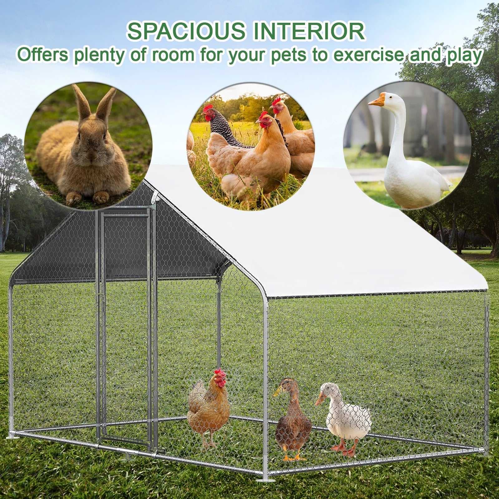 Caulitar 10ft x 10ft Large Metal Chicken House/Pen for 6/10 Chickens Poultry Cage with Waterproof Cover for Rabbits Duck Walk-in Chicken Run for Yard Outdoor