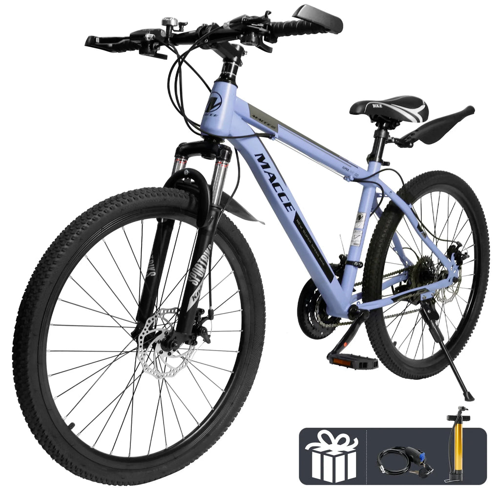 ARTUDATECH Mountain Bike 26 Inch for Adult, 27-Speed Dual Suspension High-Carbon Steel MTB Bicycle, Dual Disc Brake Bikes for Men Women, Silver, Blue, Gray and Red
