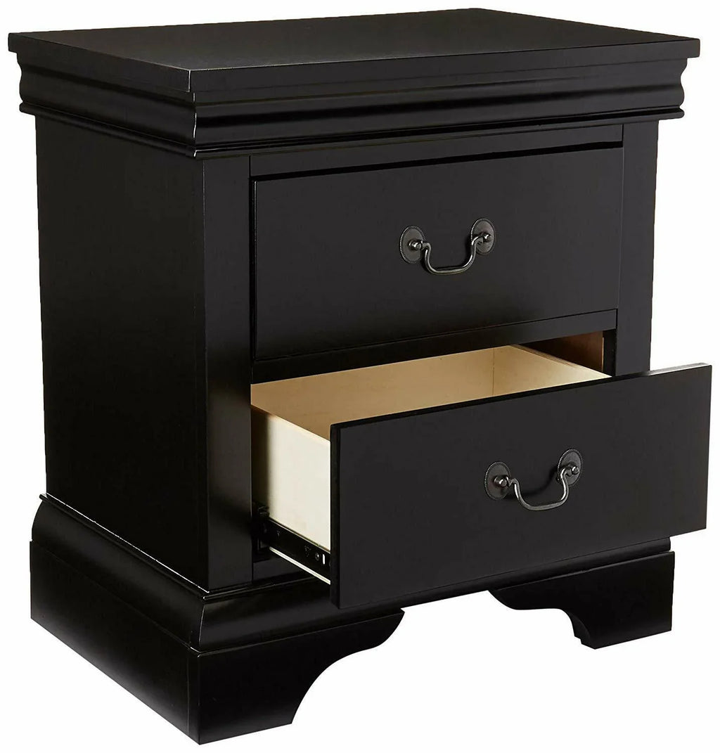 Gorgeous Black 3pc Beautiful Louis Philippe Style California King Size Sleigh Bed 2x Nightstand Set Wooden Bedroom Furniture